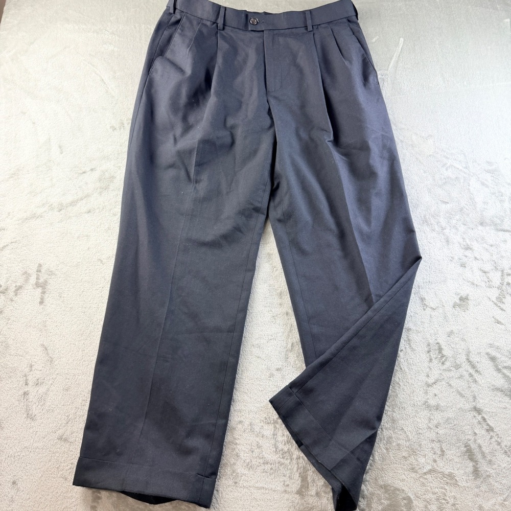 Dockers Men's Pleated Relaxed Fit Dress Pants Navy Blue W34 L30